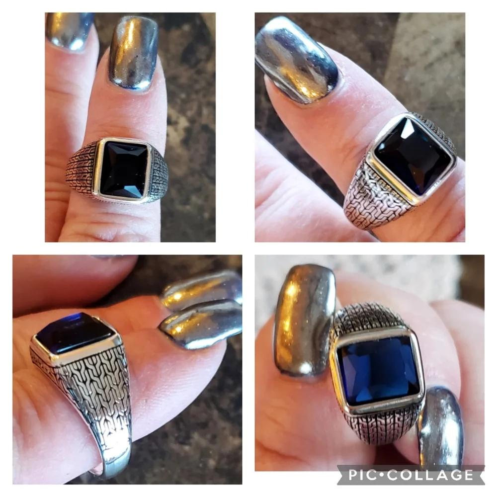 Genuine 4ct Multi-faceted Blue Sapphire Ring Size 10 - Picture 4 of 8